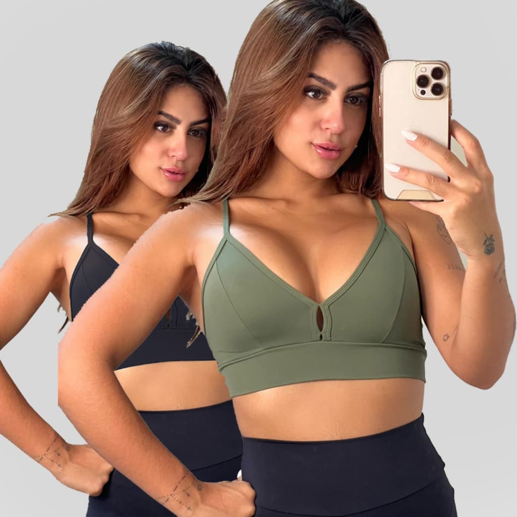 Kit com 2 Top Alcinhas Poliamida Alta Qualidade Fitness Casual Proteção UV50  Alta Sustentação
