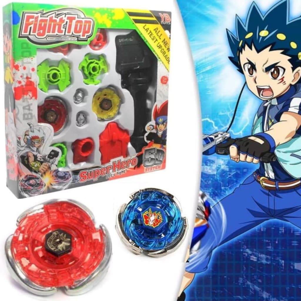 Kit 2 PIÕES METAL + Lançador + EMPUNHADOR + ACESSÓRIOS  COMBAT  PRESENTE PARA CRIANÇAS  12pçs