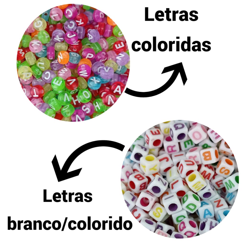 Letrinhas Plásticas 800 peças Miçanga Letras Vogais Alfabeto 100grs.