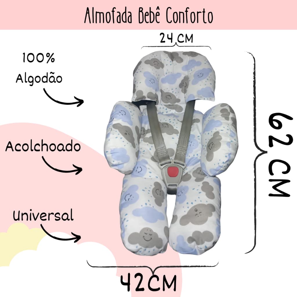 Almofada Bebê Conforto Apoio Redutor Conforto e Segurança Para seu bebê Tecido Estampado 100% Algodão Várias Estampas