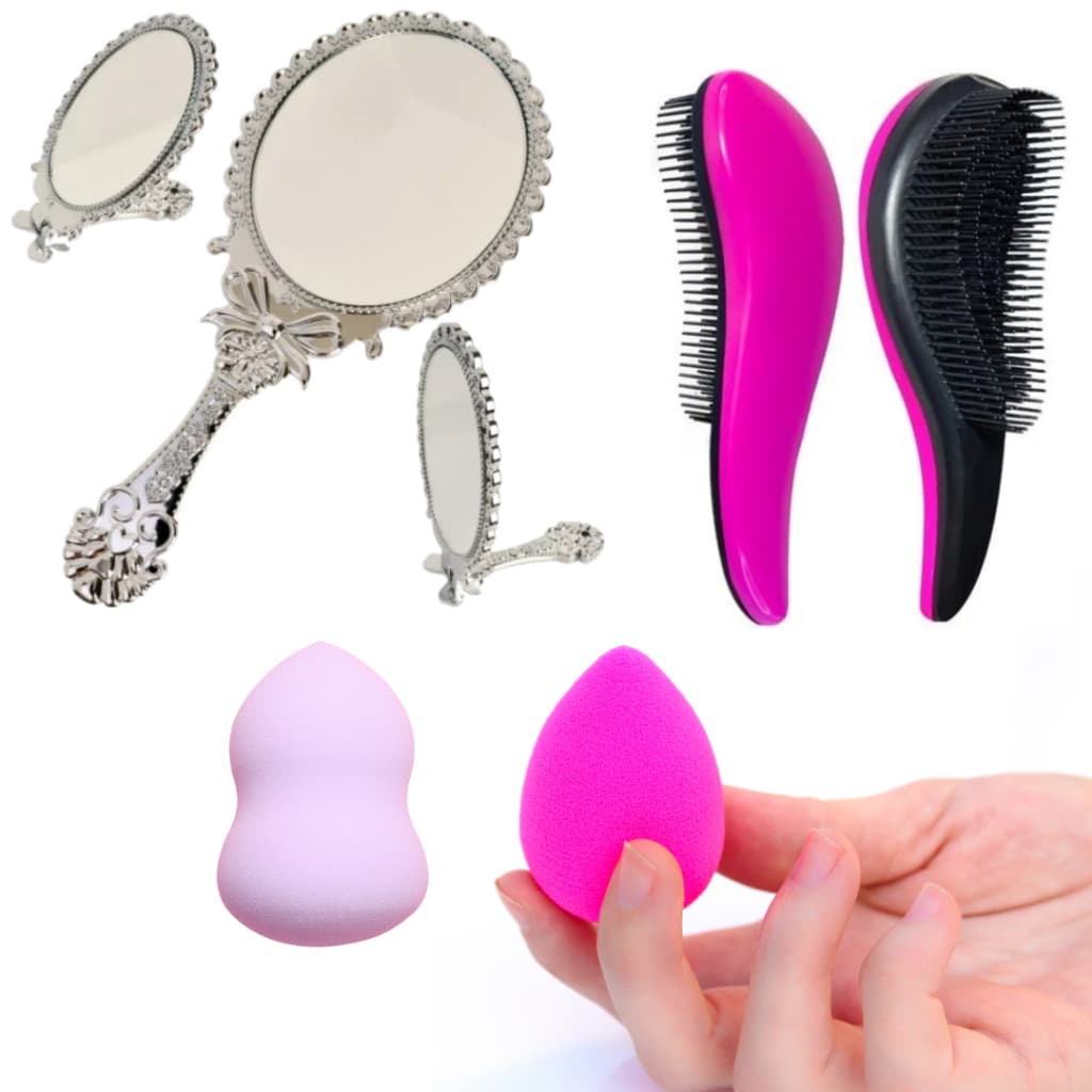 Combo Beleza - Esponjas faciais, Escova Mágica e Espelho dobrável