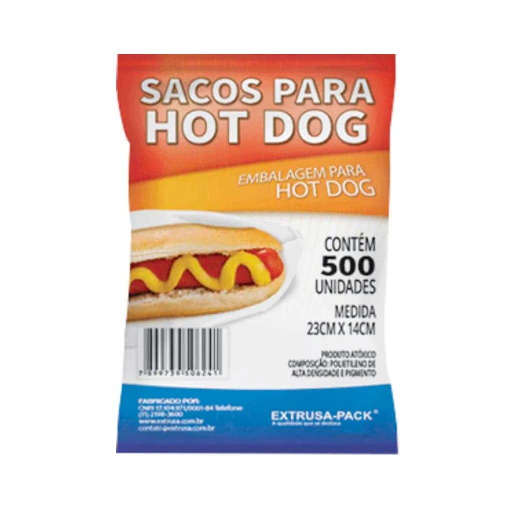 Saco Plástico para Hot Dog Extrusa-Pack Pacote com 500 unidades