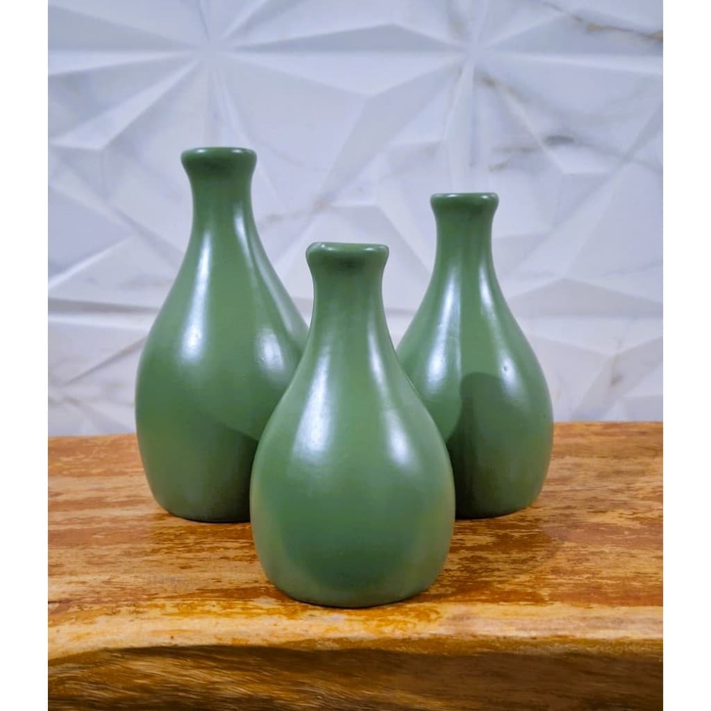 Trio Vaso Verde Oliva Bojuda para Suculentas Vasinho Decorativo Casa Sala