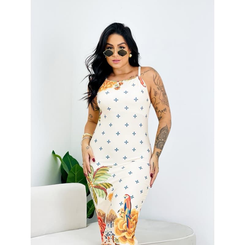 VESTIDO MIDY - Vestido MIDI estampa tucano inspiração