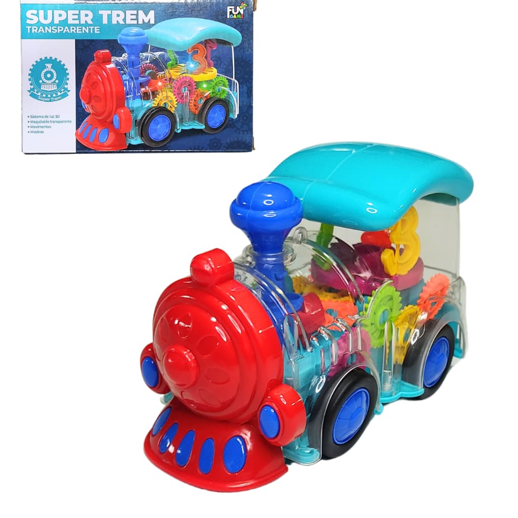 Brinquedo Trenzinho Transparente Anda Com Son E Luz Educativo Didático Criança Infantil Trem Grande Bebe Plástico