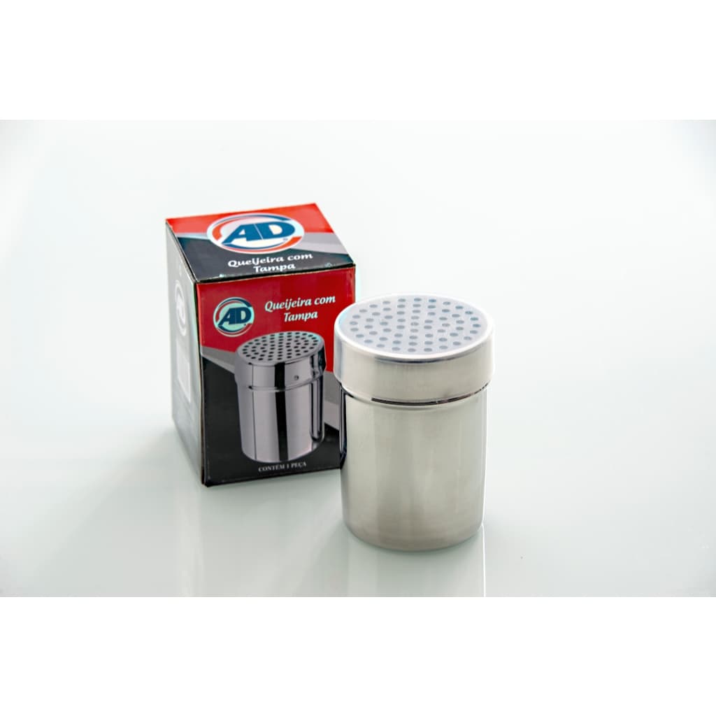 Porta Queijo Ralado Orégano Inox Com Tampa Queijeira