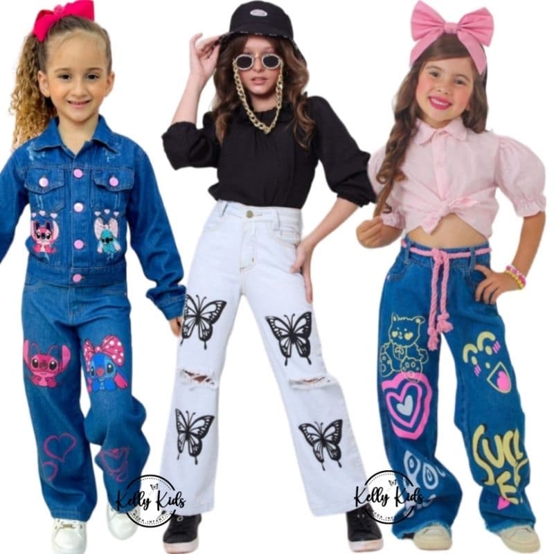 Calça Jeans Infantil Wide Leg Pantalona.