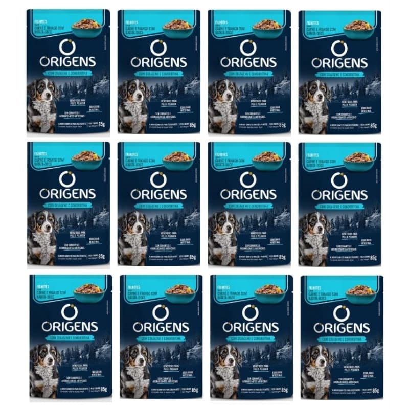 Sache Origens Premium Especial Cães Filhotes Sabor Carne E Frango Com Batata-Doce 85g - kit 12 Unidades