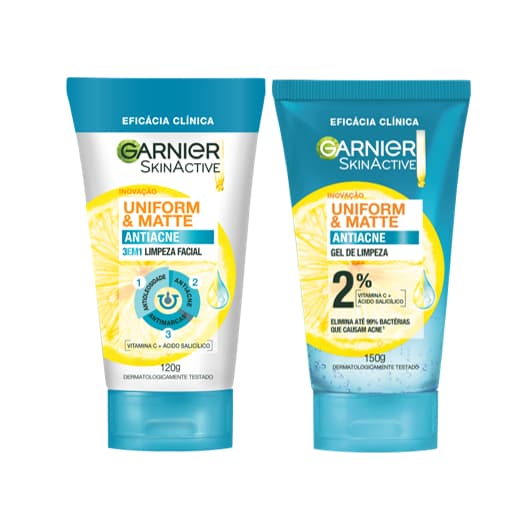 Kit Limpeza AntiAcne Sabonete Facial 3 em 1 + Gel de Limpeza AntiAcne