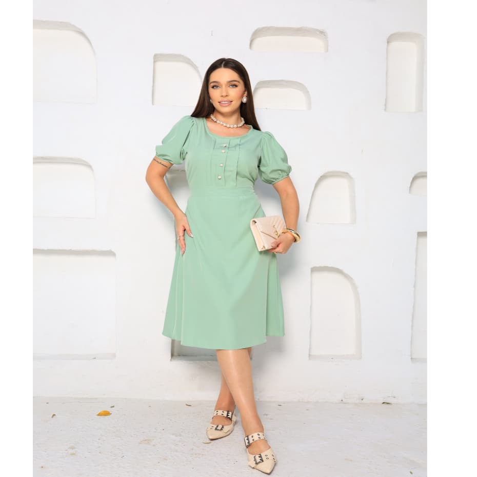 L.L.MODAS FEMININA     vestido midi feminina manga curta com forro de crepinho