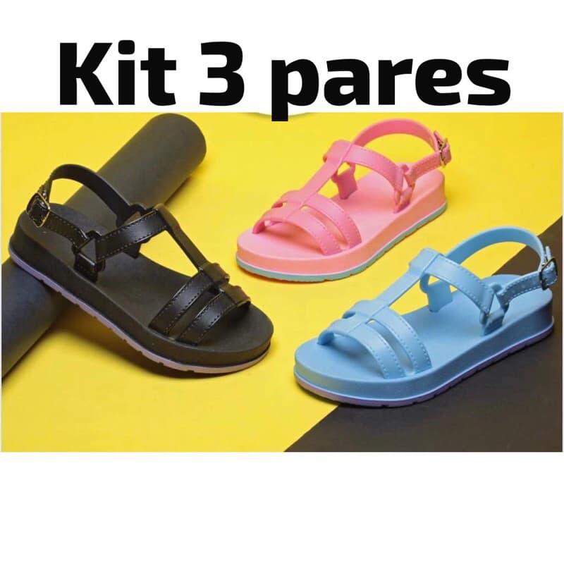 Kit 3 Pares Sandália Papete Infantil Menina Leve Macia COnfortável 545 Lançamento Barato