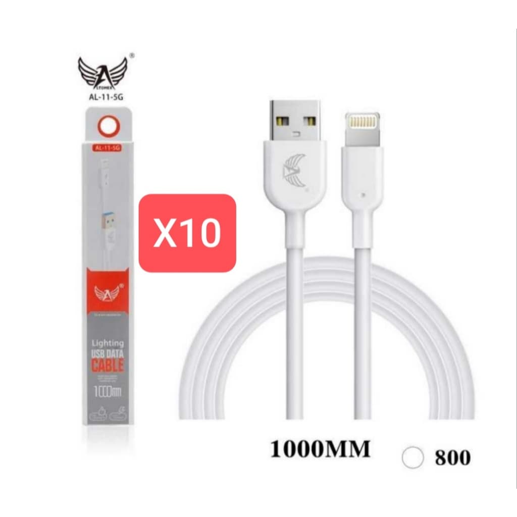 kit 10 Cabo de dados Lightning IOS 3.0A / 1 Metro Altomex AL-11-5G