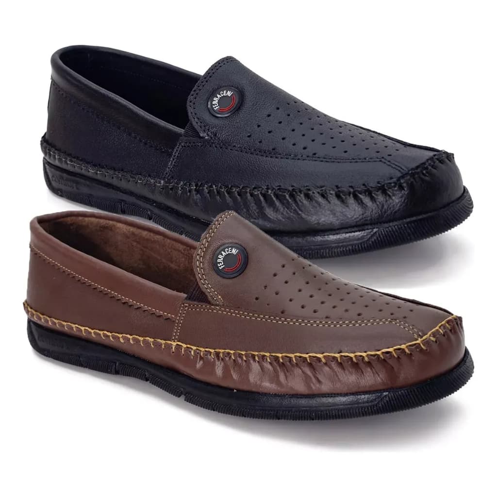 Kit 1,2 Pares de Mocassim Sapatilha Slip Masculino Couro Legítimo Barata Confortável