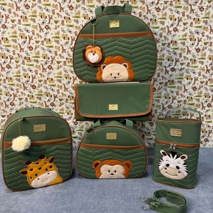 KIT MATERNIDADE SAFÁRI MENINO/MENINA, BOLSA DE BEBÊ, ALTA QUALIDADE,ALTA RESISTÊNCIA,IMPERMEÁVEL, KIT COMPLETO 5 PEÇAS.