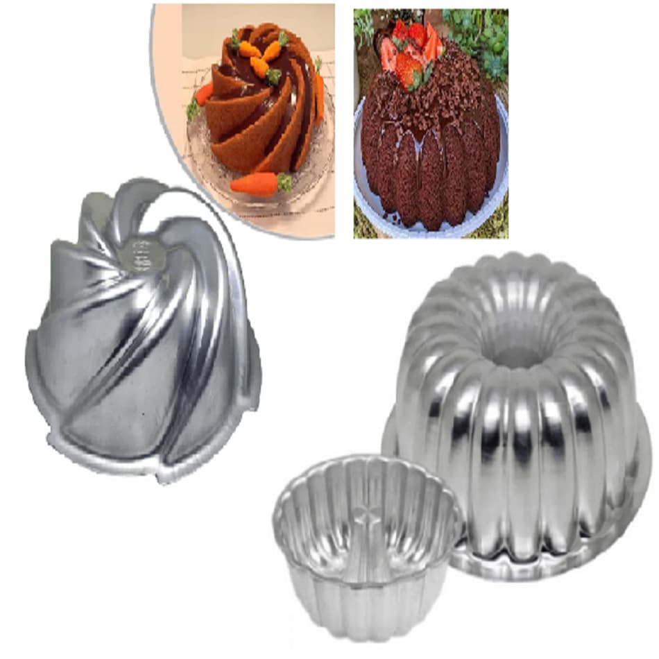 Kit Formas de Bolo Decoradas, Forma Suiça + Forma Vulcão Alumínio Reforçado IF255 - Kit Fantasia