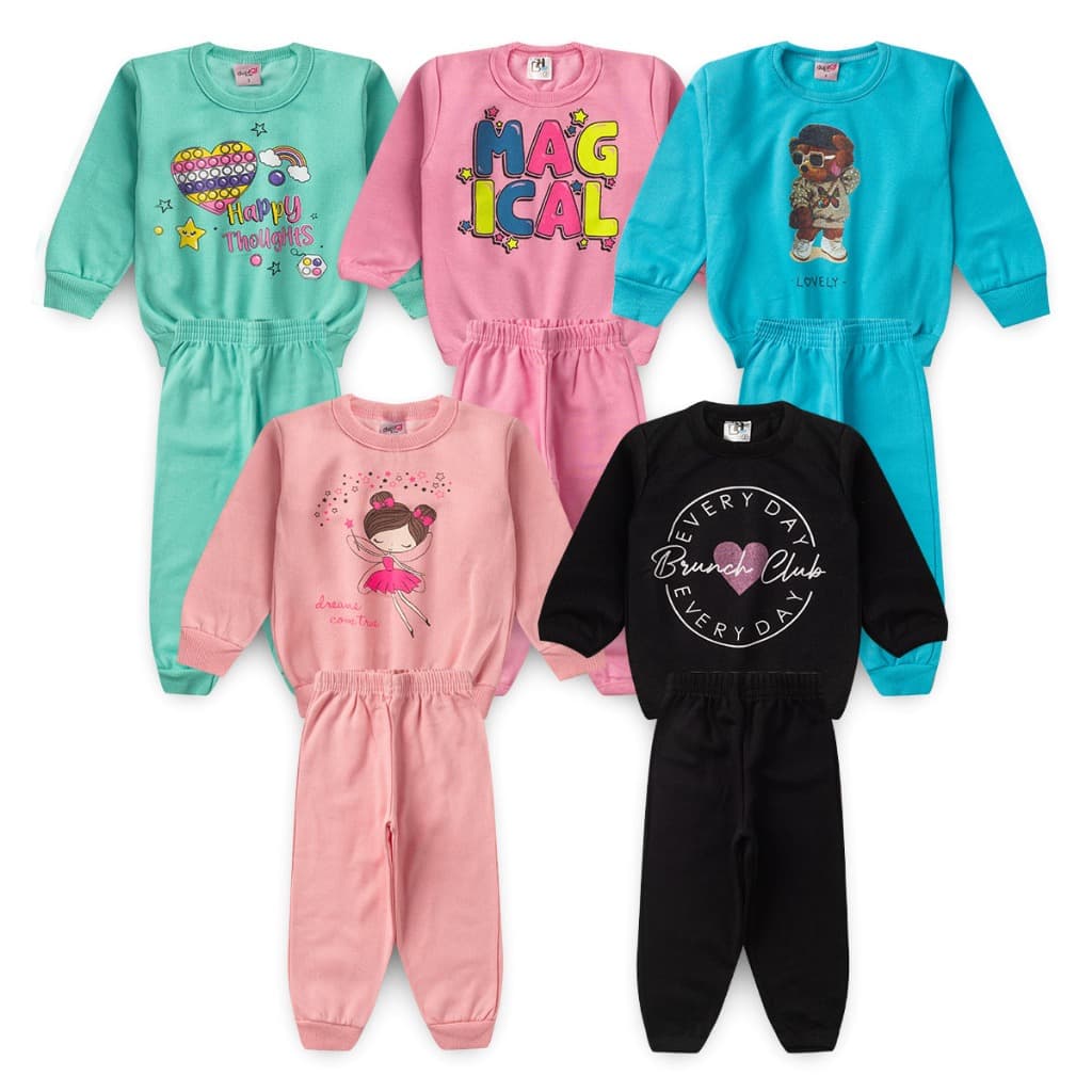 Kit 4 Peças De Roupa Inverno Conjunto Moletom Menina Infantil Feminino Sem Capuz Tamanho 1 2 3 4 6 8