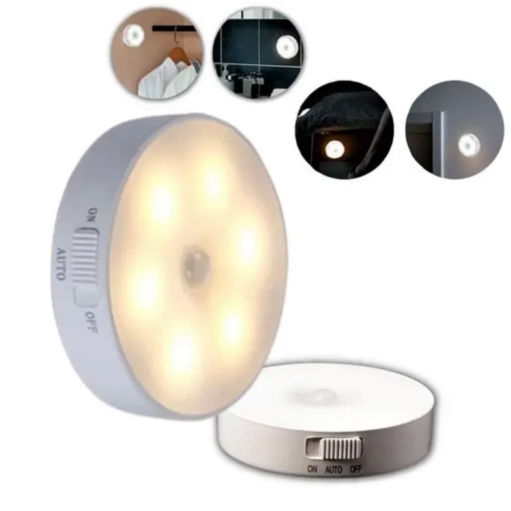Luminária LED com Sensor de Presença, Luz Noturna Recarregável USB Sem Fio, 0,5W