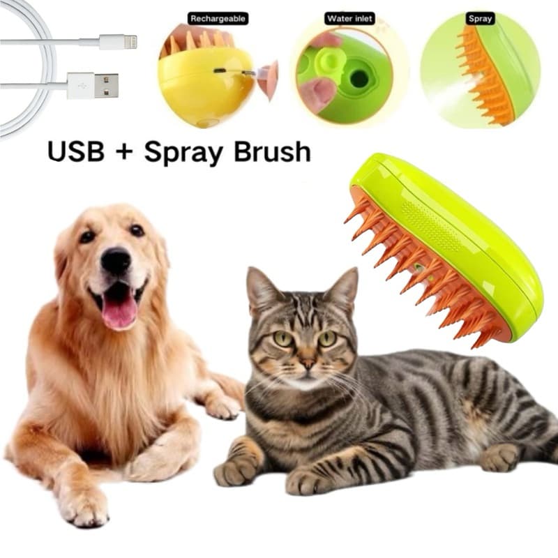 Escova A Vapor 3 Em 1 Para Pet Massagem Pelo Escova Recarregavel Cães E Gatos De Estimação Remoção De Pêlos