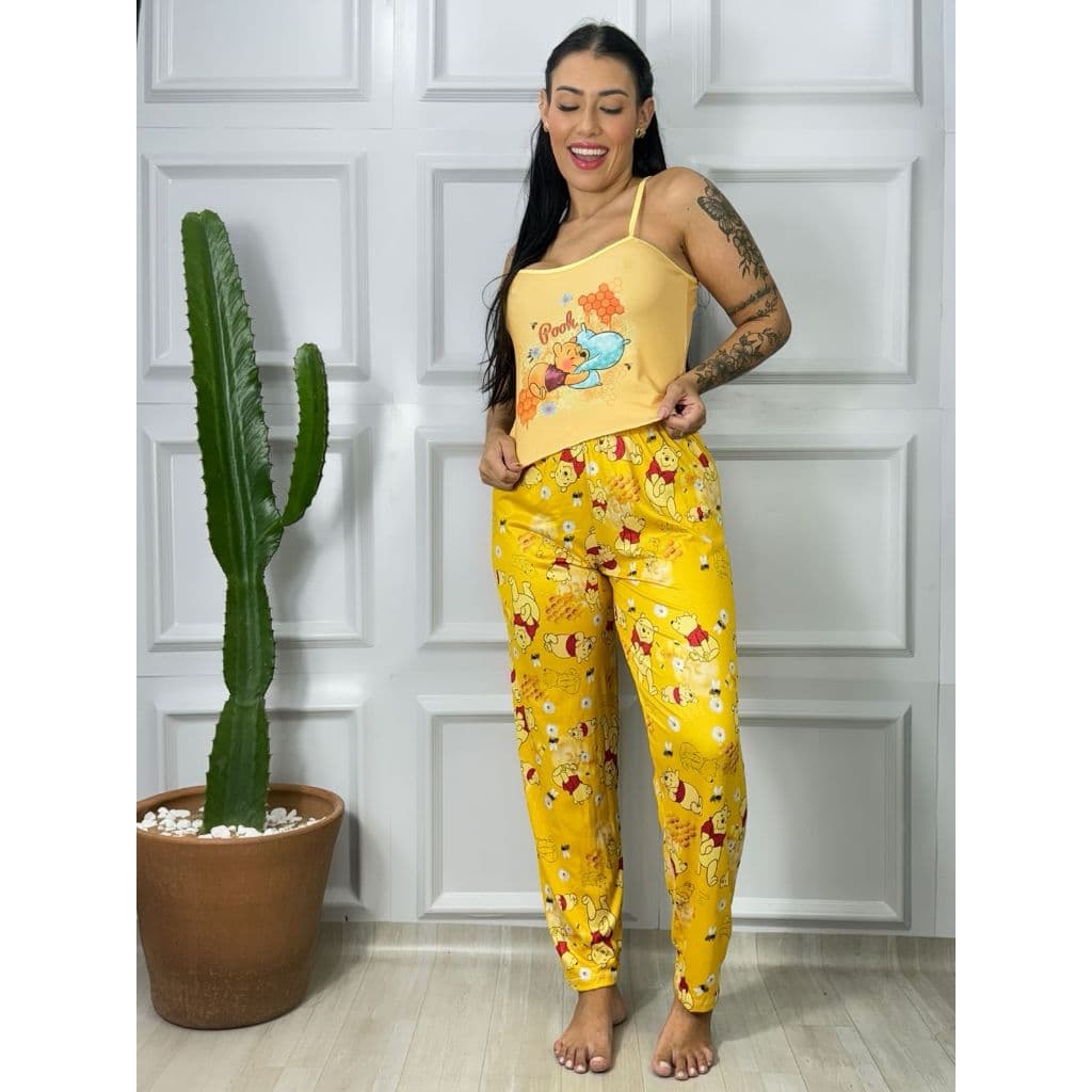 kit 2 pijamas calça + cropeed de alcinha ondinha virginia personagem