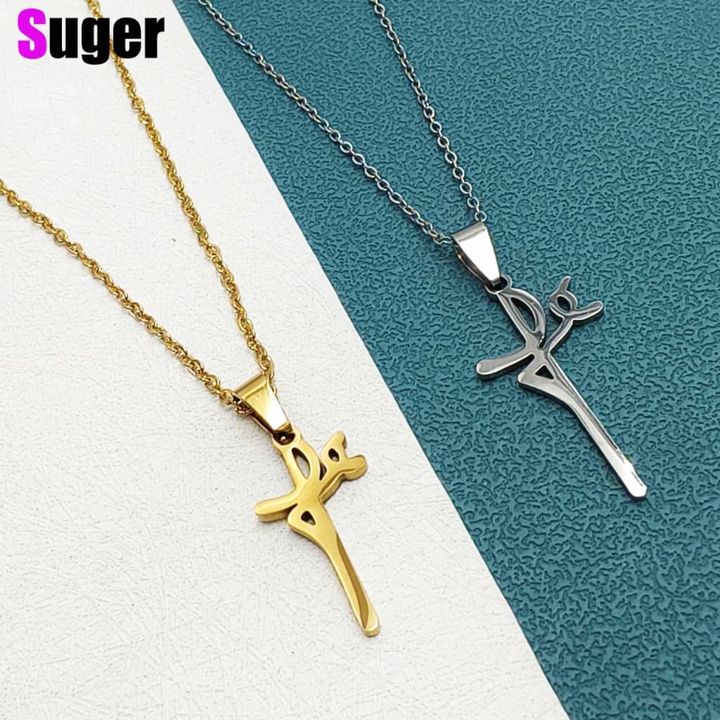 Colar Corrente de Aço Ino com Pingente de Cruz FE  Corrente Estilo banhado a ouro 18K não escurece