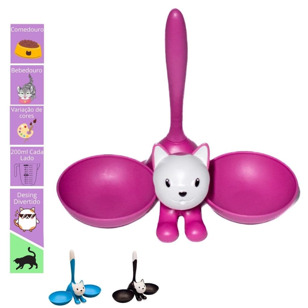 Kit Comedouro Bebedouro Gatos Pequeno Plástico Moderno Gatito