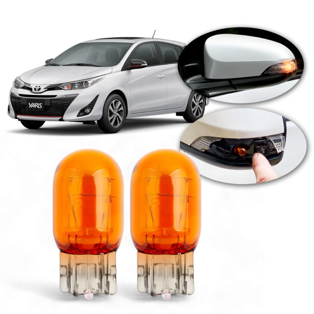 2 Lâmpadas Seta Pisca Laranja Retrovisor Lanterna Lateral Toyota Yaris 2018 2019 2020 2021 2022 2023 Iluminação T10 Ambar