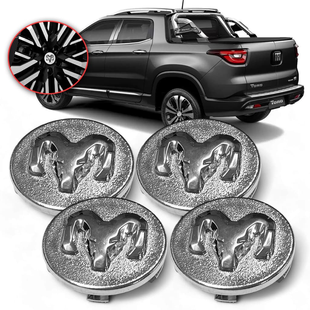 Kit 4 Calotinha Miolo de Roda Calota Cromada Edição Especial Fiat Toro Freemont Modelo Tipo Dodge Ram Personalizado 60mm