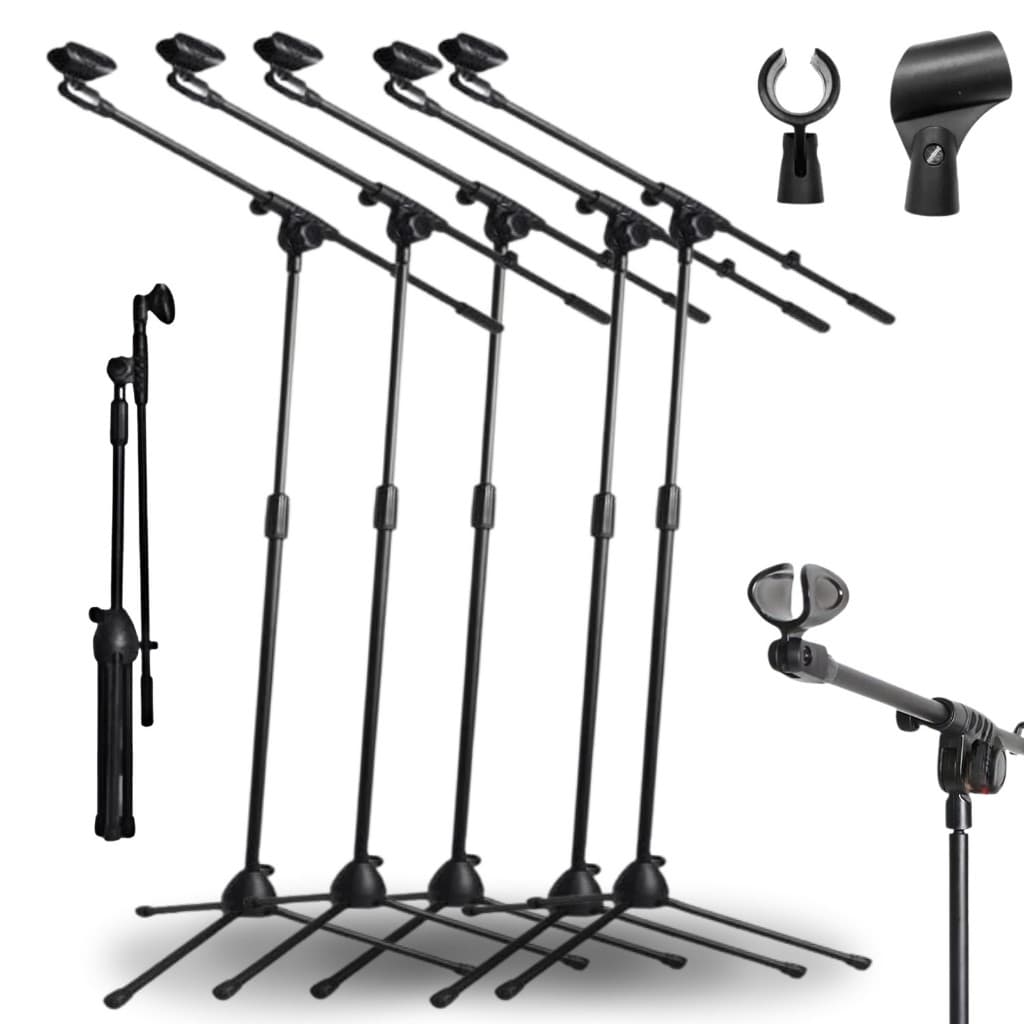Kit 5 Pedestal Girafa Suporte Tripe para microfone igreja culto evento palestra show bar karaoque