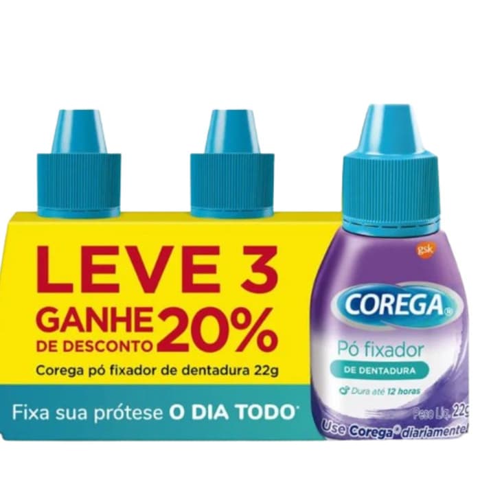 Corega Pó 22g Fixador De Dentadura Kit C/3 Unid