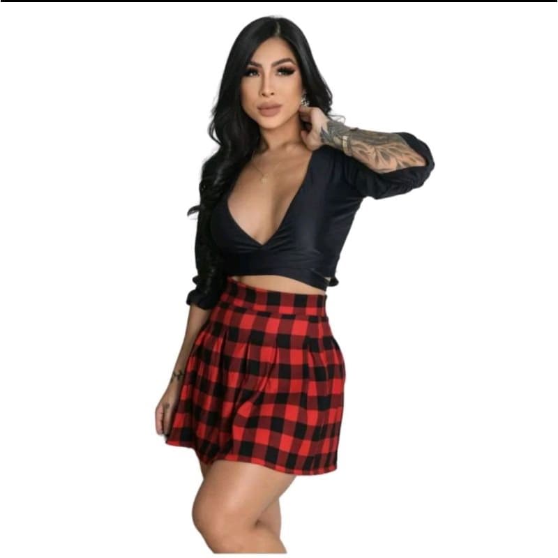 LANÇAMENTO SAIA QUADRICULADA FEMININA CINTURA ALTA COLEGIAL TEDÉNCIA MODA!