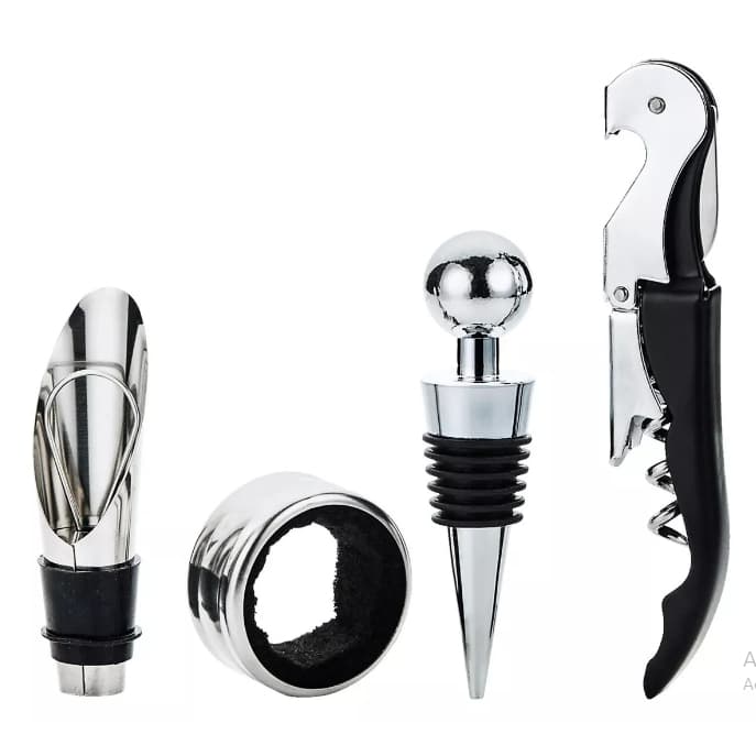 Kit Abridor de Vinho 4 Peças Abridor Saca Rolhas 4 Pçs Luxo Presente Brinde Com Caixa
