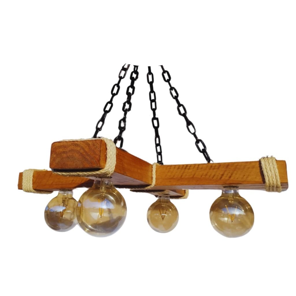 Luminária Madeira Rústica 4 Lâmpadas