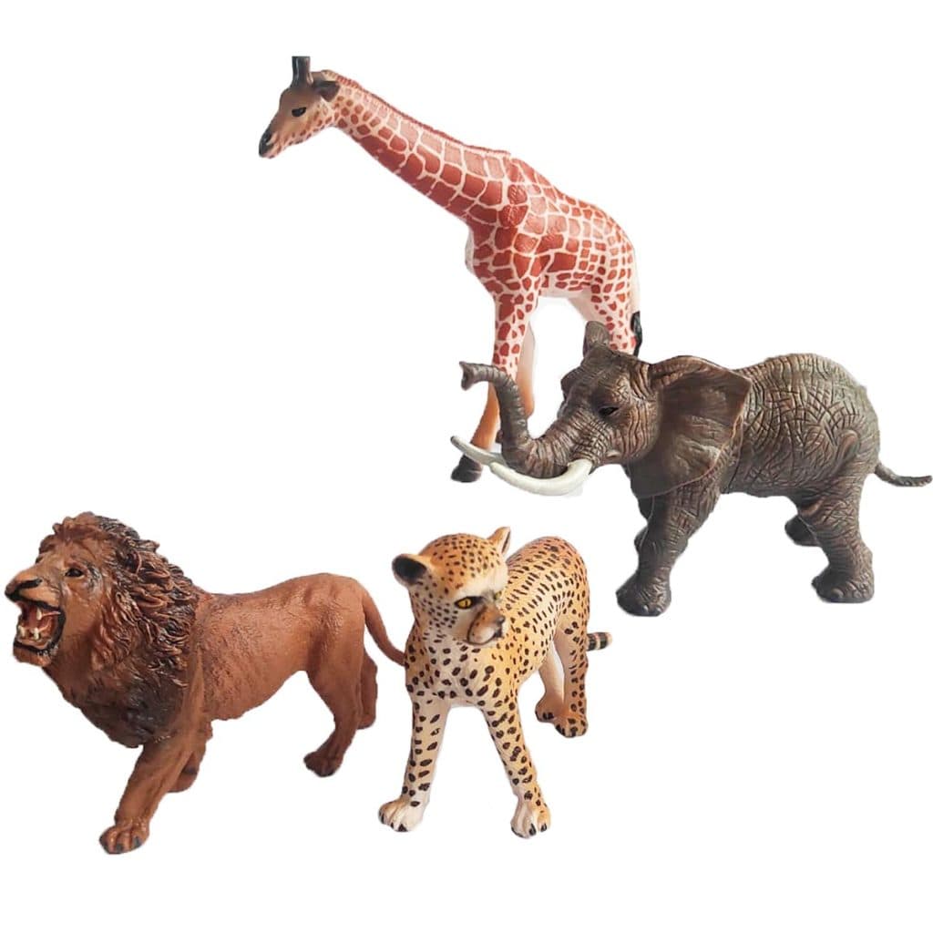 Kit 4 Animais Selvagens Bichos da Selva Leão Elefante Girafa