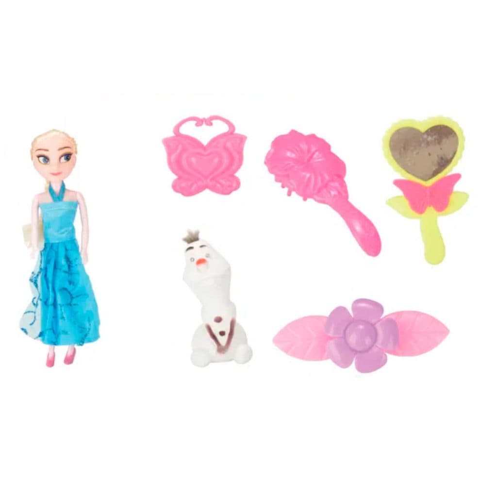 Boneca Anna Ou Elsa 16 Cm e Maleta Acessórios Frozen Disney