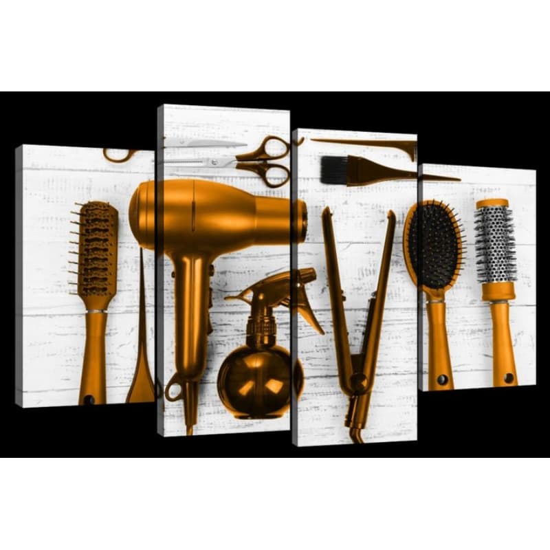 Quadros decorativos 5 peças 115x60 luxo salão de beleza cabelo escova chapinha secador cabeleireiro