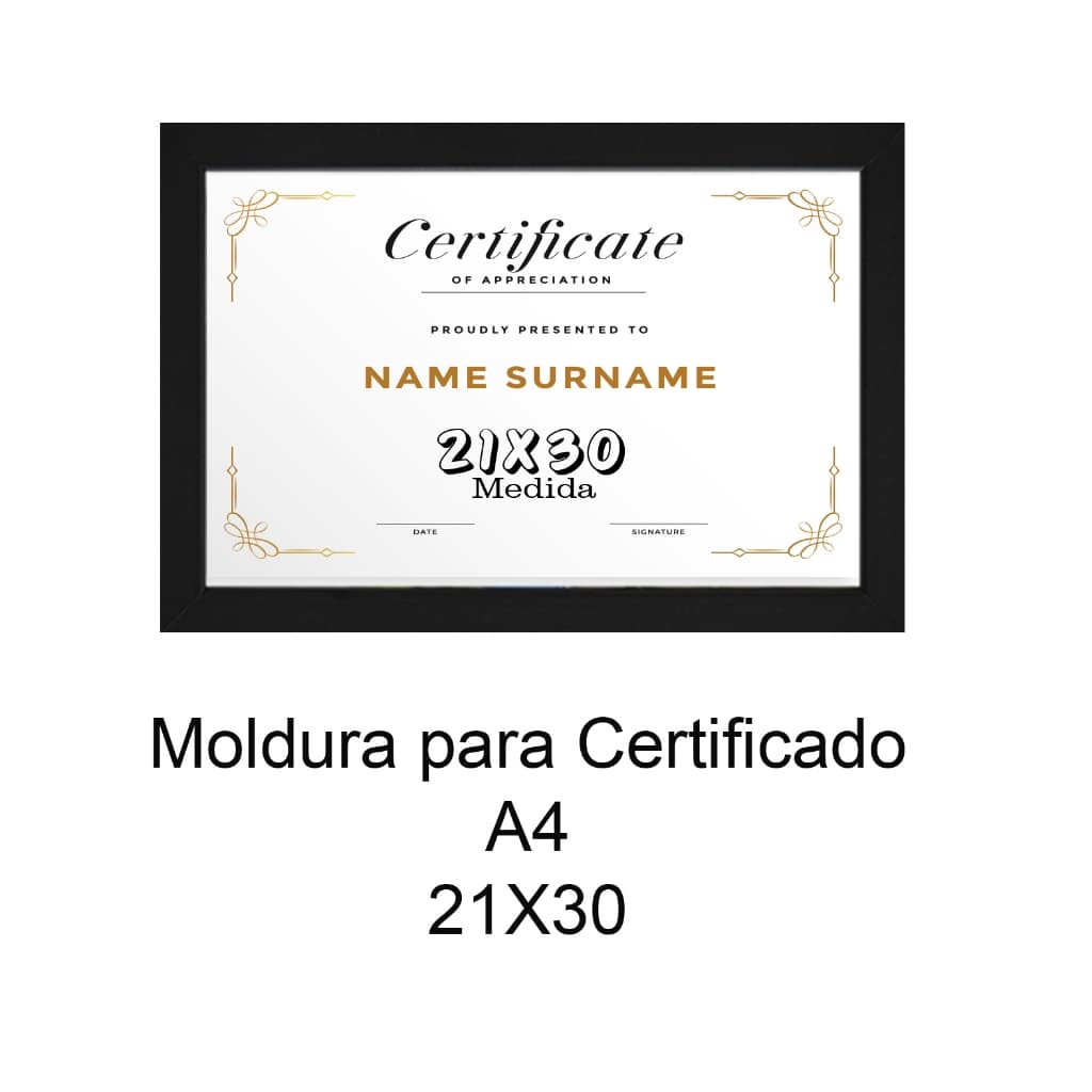 Moldura para Certificado A4 - 21X30 - com Vidro (5 unidades)