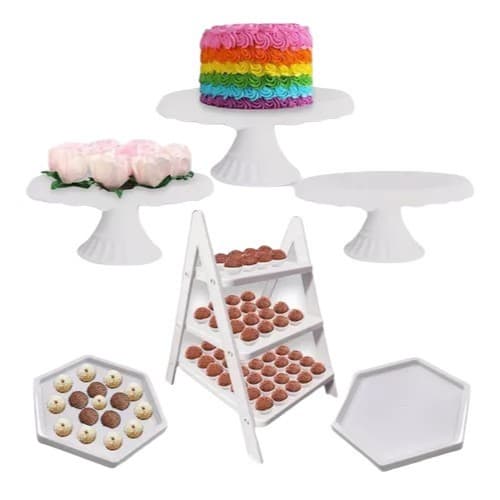 Kit Festa Bandeja Sextavada Boleira Slim Escada P/doces Novo