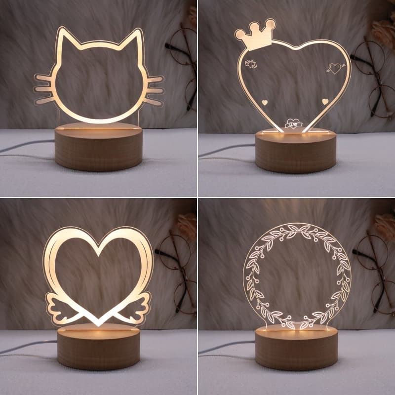 Abajur de Mesa Luminária Led 3D Usb com Tela pra Escrever Decoração Quarto Sala Presente