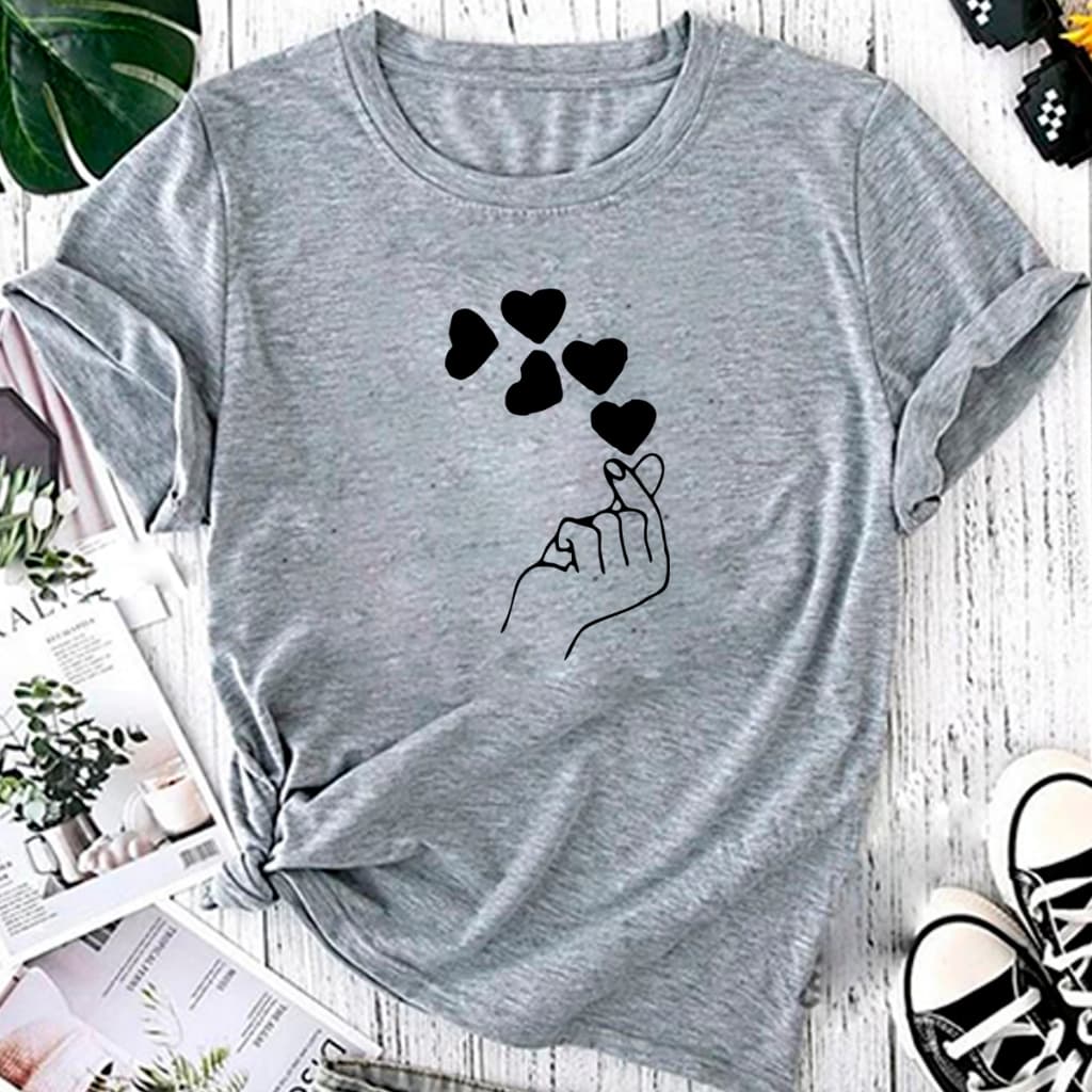 T-shirt Blusa Linda Coração Estalos Dedo New Camiseta Feminina Camisa