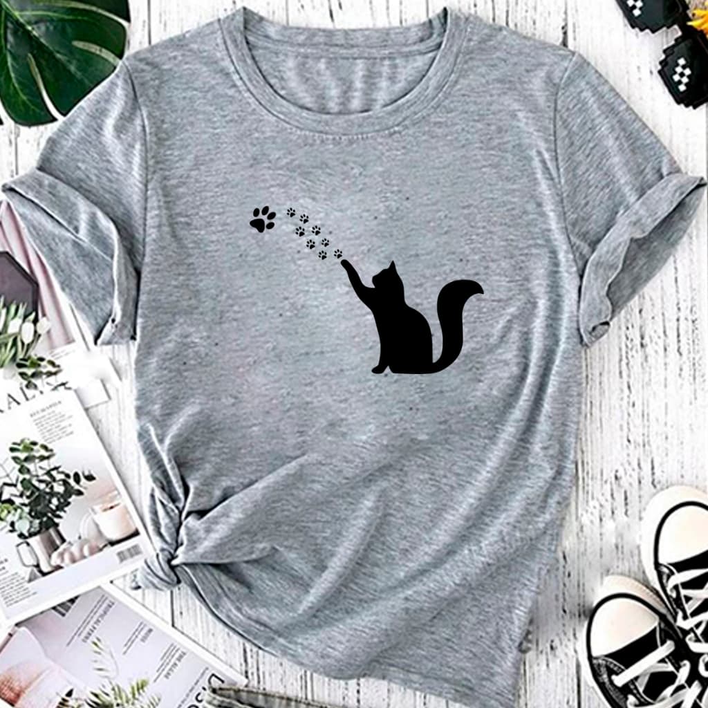 T-shirt Blusa Linda Gato Fofo Patas Pet Cat Camiseta Feminina Camisa