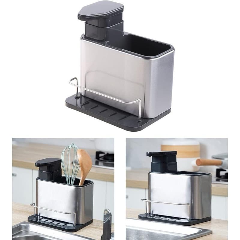Porta Detergente Dispenser Sabão Liquído Pia Cozinha Porta Talheres Aço Inox