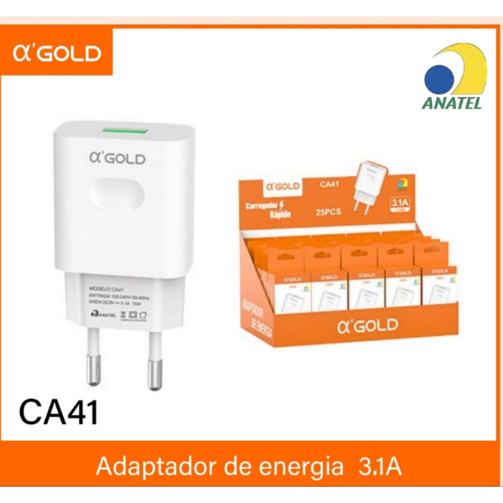 kit 25 10 fonte carregador  USB 3.1 A’gold ca41/le-518fonte