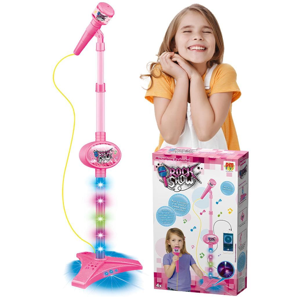 Microfone Infantil Karaokê Pedestal Caixa de Som LED Bluetooth Brinquedo Menina Conecta Celular MP3