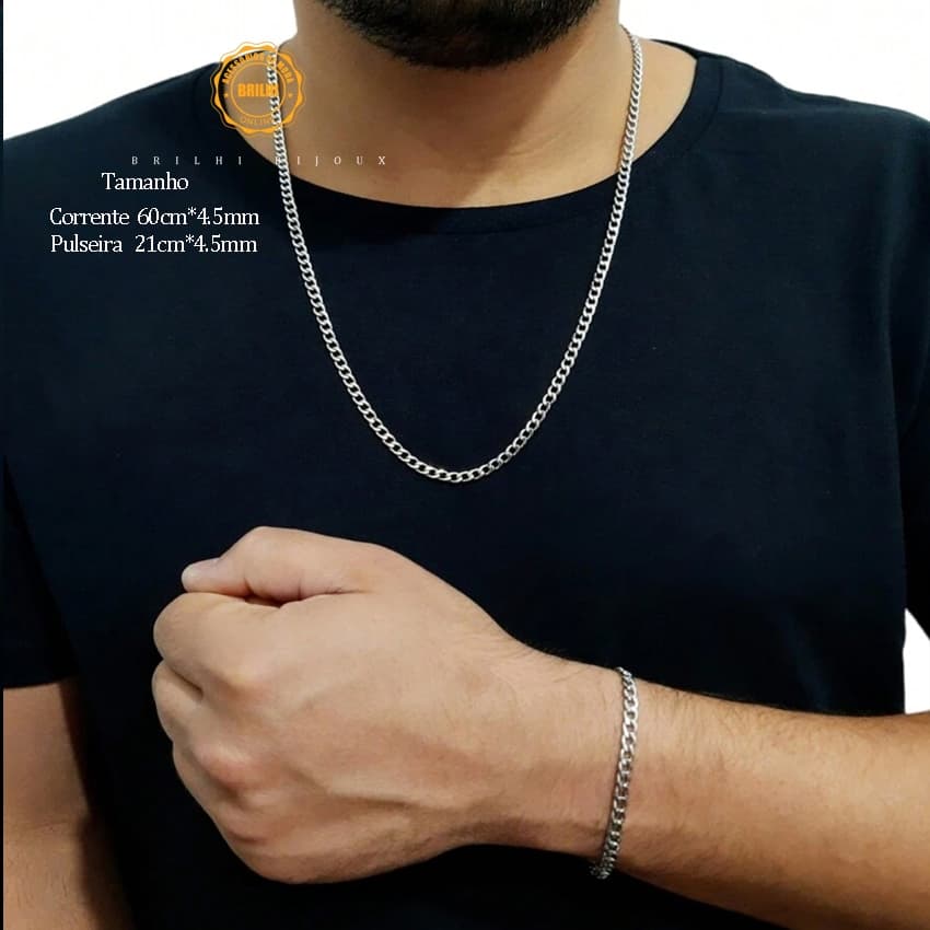 Combinação clássica de corrente e pulseira de aço inoxidável