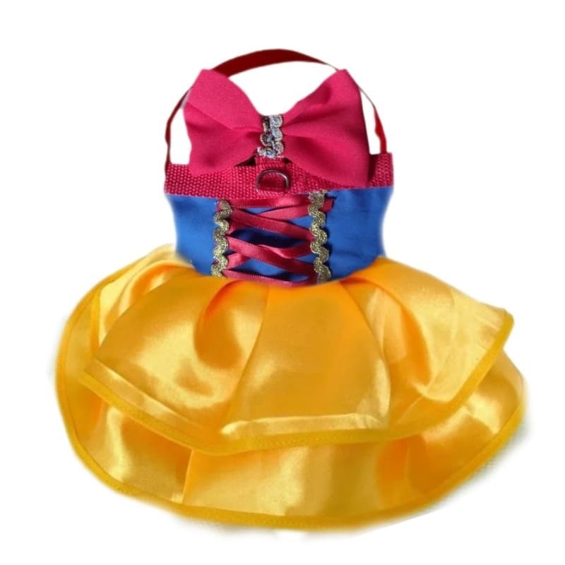 COLEIRA PEITORAL VESTIDO BRANCA DE NEVE COM GUIA PASSEIO PET FÊMEA
