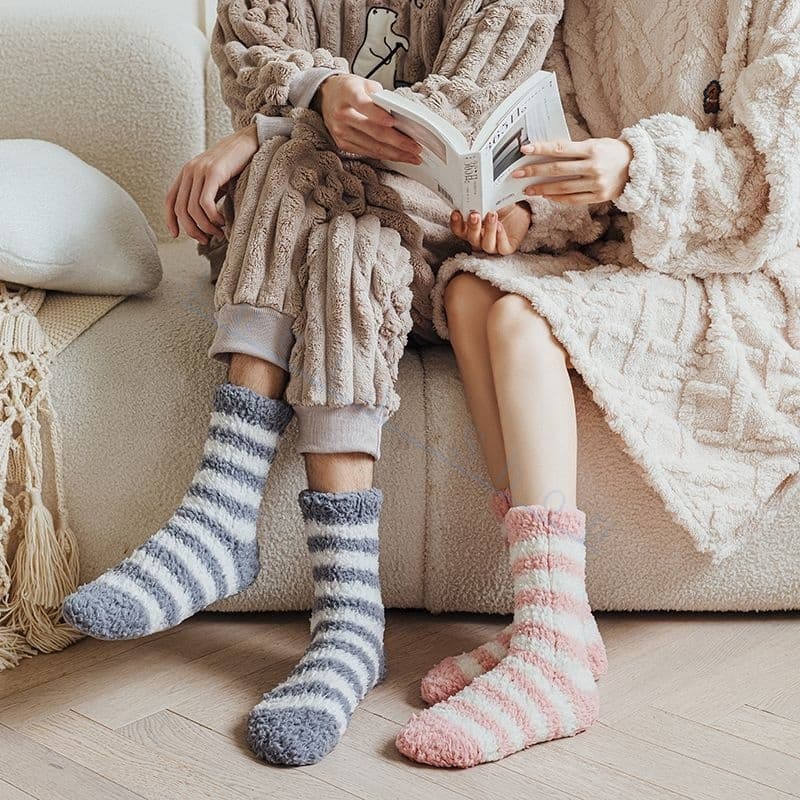 Meias De Lã Coral /Meia De Chão/Outono/Inverno/Estilo Reforçado/Quente Para Dormir