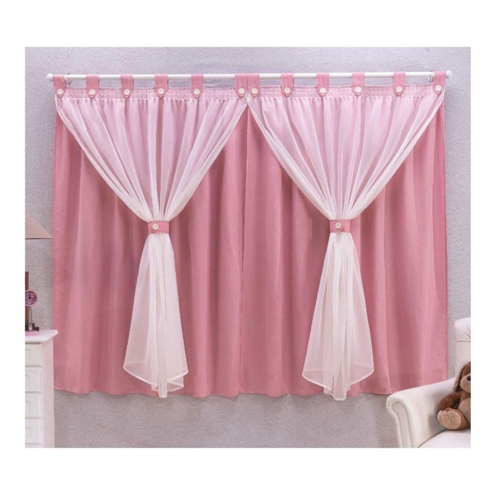 CORTINA PARA QUARTO DE BEBÊ ROSÊ LISO COM VOAL LUXO MENINA
