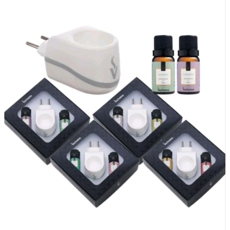 Kit Presente Aromatizador Difusor de Ambiente Standard Branco Bivolt+2 Essências 10ml Via Aroma