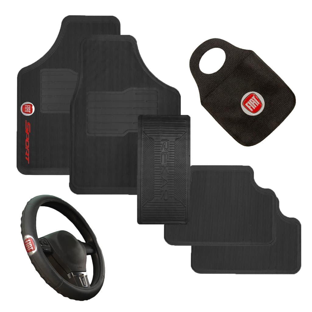 Kit Tapete Para Carro + Lixinho Automotivo + Capa De Volante Fiat
