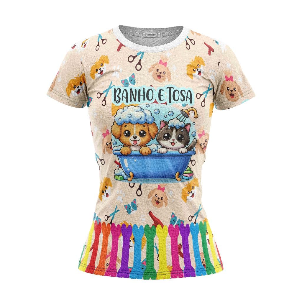 T-Shirt Blusa Malha Casual Feminina Camisa PROFISSÃO PET SHOP BANHO E TOSA REF:002